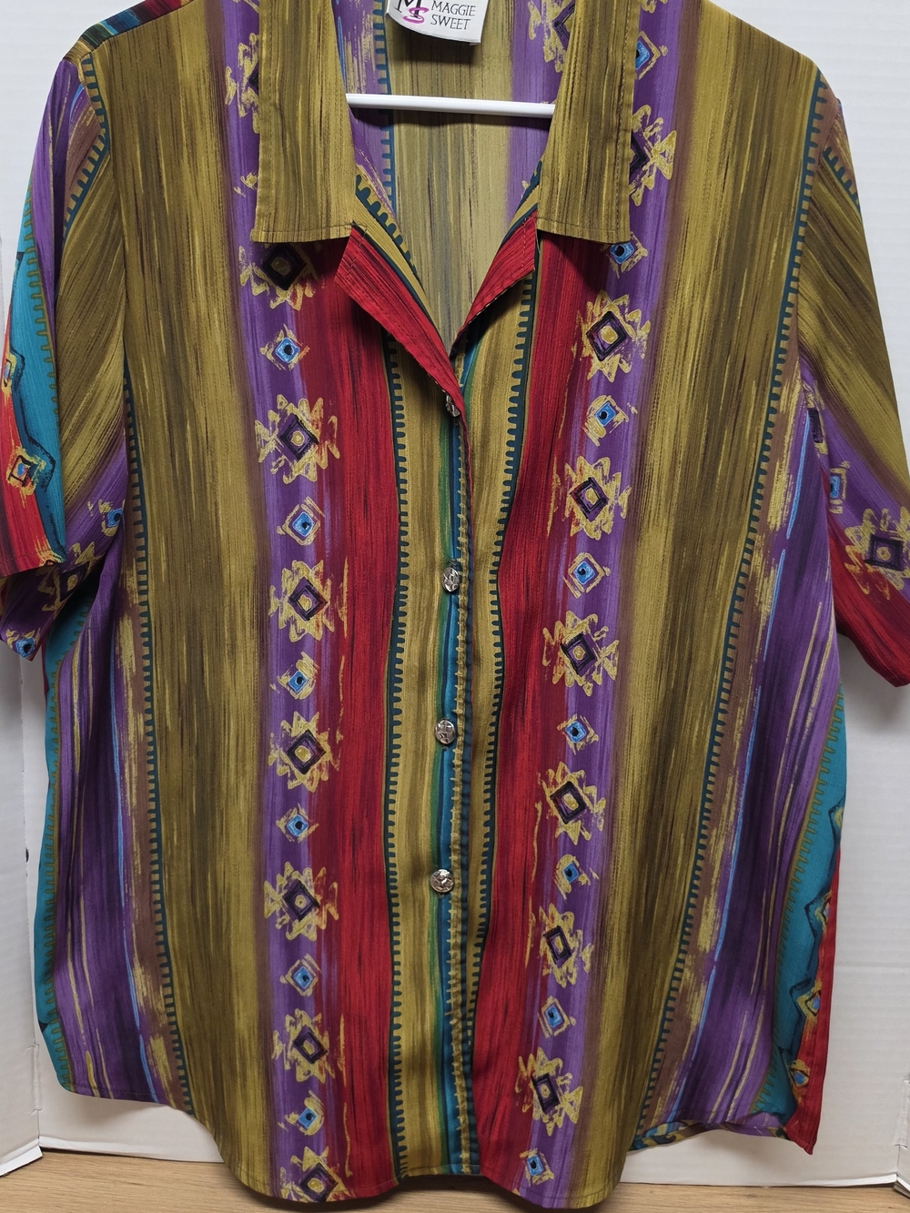 Vintage Maggie Sweet Southwestern Aztec Geometric Button-Down Shirt - Size Large